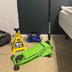 DAYTONA 3TON LOW-PRO HIGH PERFORMANCE FLOOR JACK, JACK STAND, AIR COMPRESSOR