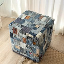 Denim Patchwork Ottoman