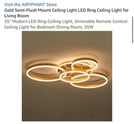 AIRYPHANT Gold LED Ring Semi-Flush Ceiling Light