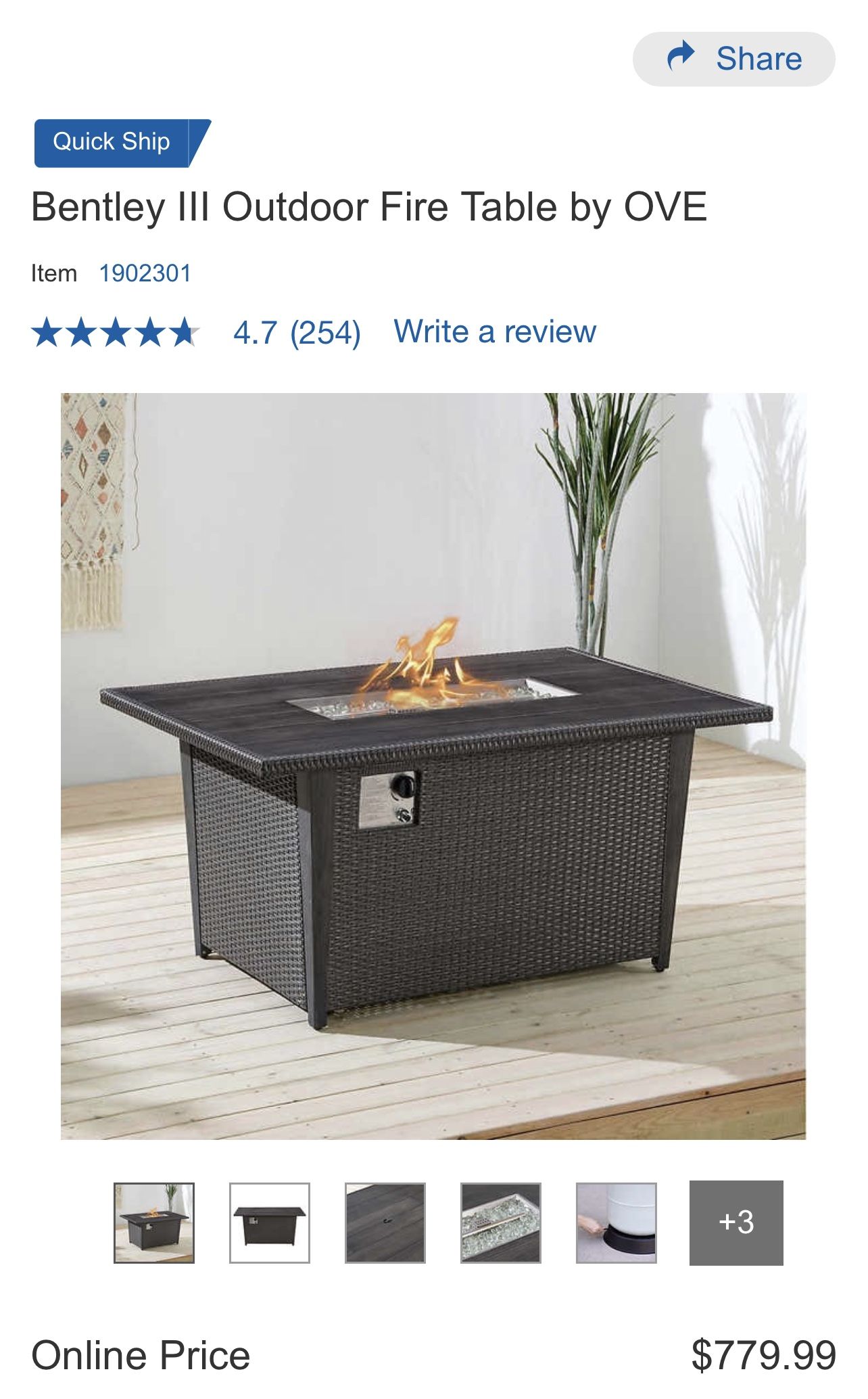 Bentley III Outdoor Fire Table by OVE