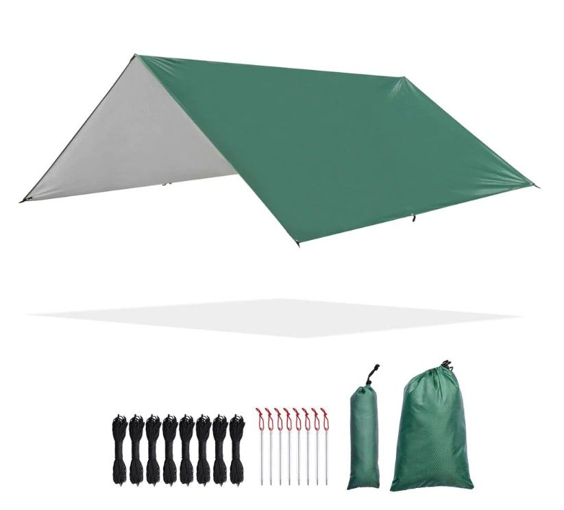 Camping Tarp Rain Shelter 10x10ft Waterproof Lightweight Backpacking Rain Tarp Shelter for Hiking Camping Outdoor Rain Fly Sun Shelter - Spring Sale