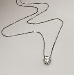 18K Solid White Gold 0.25Cts Natural Diamond Pendant & 17 1/2” 18K Necklace