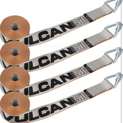 VULCAN Winch Strap - Wire Hook - 2" x 15', 4 Pack - Silver Series- 3300 lbs SWL