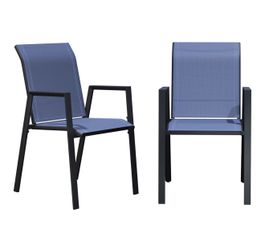 Stackable Patio Chairs Set of 2, Outdoor Dining Chairs with High Back & Metal Frame, Lightweight Sling Chair for Lawn Garden Deck, blue