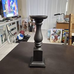 Vintage Black Solid Wood Pedestal Pillar Candle Holder 12" Tall 