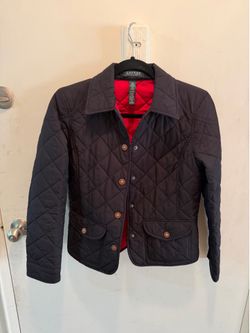 Vintage Lauren Ralph Lauren Quilted Jacket Black Plaid Red Lined Womens Small