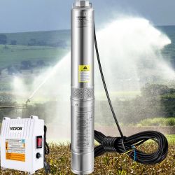 Deep Well Submersible Pump, 1.5HP 115V/60Hz, 37gpm 276ft Head, with 33ft Cord & External Control Box, 4\" Stainless Steel Water Pump for Industrial, I