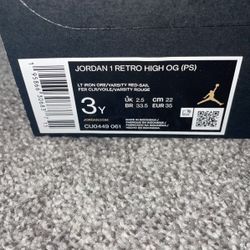 Jordan 1 Retro High OG (PS) Varsity Red Size: 3Y