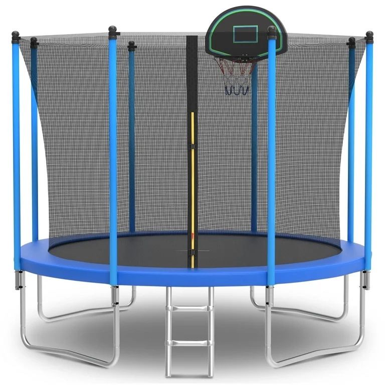 10ft Trampoline for Kids with Basketball Hoop and Enclosure Net/Ladder,Blue