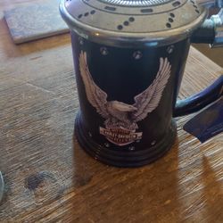 Harley-Davidson beer stein, specifically the Franklin Mint Softail Motorcycle Collectible Tankard.