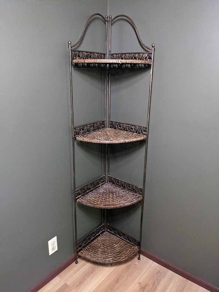 Decorative Iron & Wicker Folding Corner Shelves