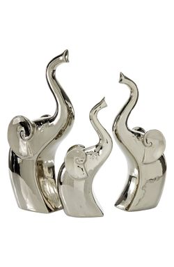 $89 Trio Of Silver NOVOGRATZ Contemporary Porcelain Elephant Decorative Sculptures