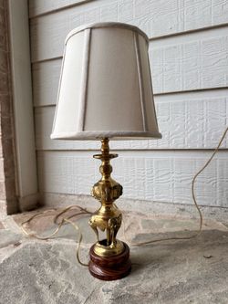 Mid-Century brass lamp with wooden base