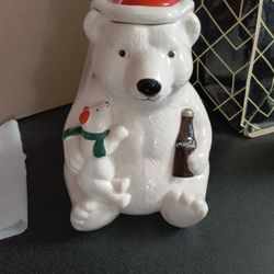 Vintage Ceramic Coca Cola Polar Bear Cookie Jar 