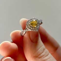 NEW AAA Zircon .925 Stamped Yellow Heart Ring, Women’s Engagement Promise Ring