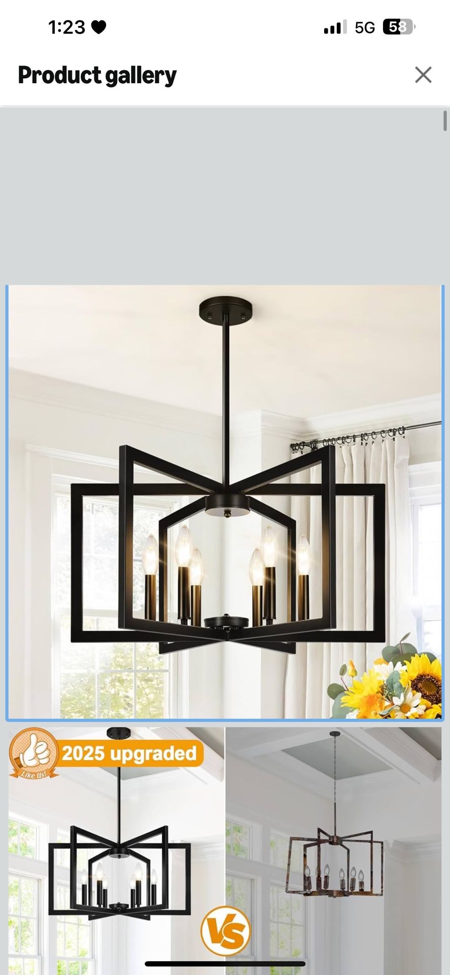25" Modern Black Chandelier for Dining Room (6-Light, 25-Inch), Geometric Black Dining Room Light Fixture Over Table, Industrial Metal Hanging Pendant