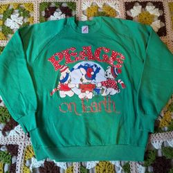 Vintage 80s  PEACE ON EARTH Crewneck Sweatshirt Size XL Jerzees Made in USA