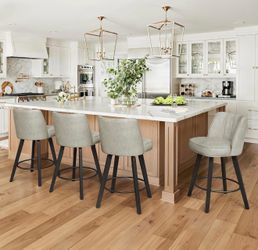 LUE BONA 360-degree Swivel Bar Stools Set of 3, 26" Counter Height Bar Stools with High Back and Wood Legs, Morden Faux Leather Upholstered Barstools 