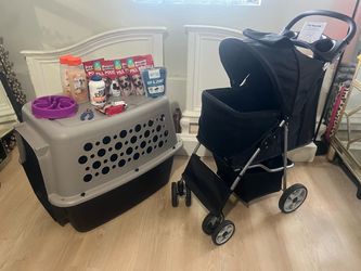 Kennel plus stroller and goodies