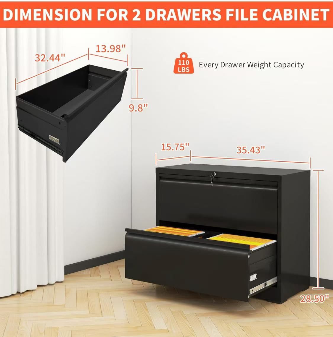 ✌️ 2 Drawer Lateral File Cabinet with Lock, Metal Filing Cabinets for Home Office, Steel Storage Wide File Cabinet for Letter/Legal/F4/A4 Size