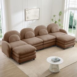 Ventura 129" Modular Teddy Fabric U-Shaped Sectional Sofa with Ottomans and Arched Back