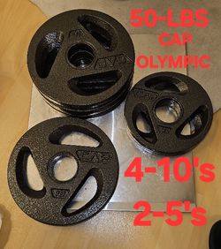 CAP BARBELL OLYMPIC CURVE WEIGHTS(FOUR TENS & TWO FIVES) FIFTY POUNDS UNUSED💪