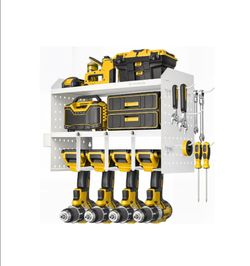 Power Tool Organizer Wall Mount - 3 Layer Heavy Duty - Cordless Tool Organizer, 4 Drill Hanger, Modular Battery Tool Organizer Wall Mount - Garage/Wor