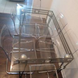 METAL DINING ROOM TABLE 6 CHAIRS