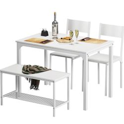 4 Person Dining Table Set - White 