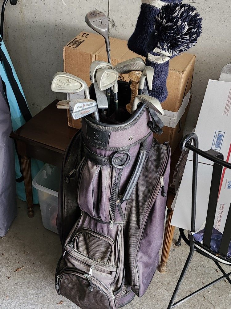 Vintage Barrington Golf Bag With Golf King Cobra  Irons And Other Clubs