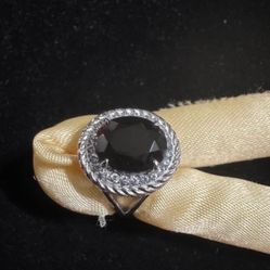 Stainless Steel Faceted Onyx Halo Ring 