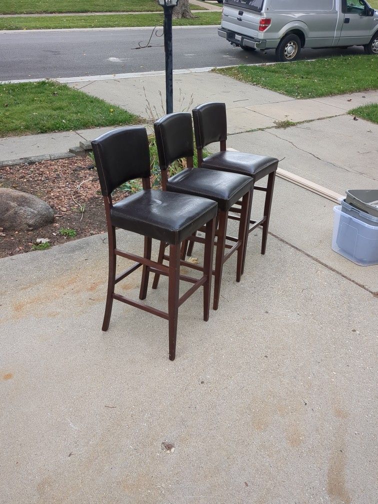 3 Leather And Wood Bar Stools 42in Pier 1