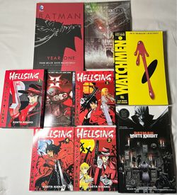 Comic Novels Manga Anime Book Lot of 9 Clean Batman Year One Arkham Watchman Hellsing Whiteknight