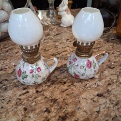 Vintage Lefton Rose Chintz Mini Oil Lamps