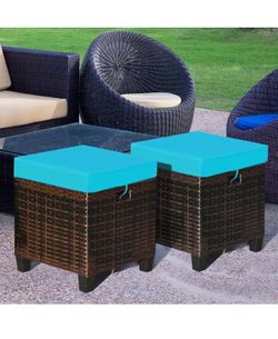 All new 2 pieces rattan ottoman cushioned foot rest