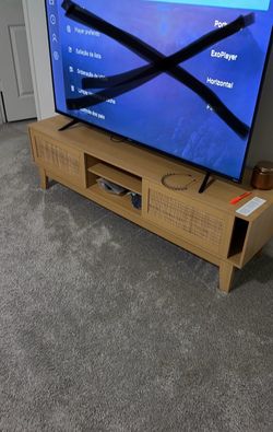 Modern TV Stand / Media Console with Rattan Details - Good Condition