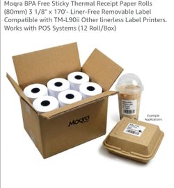 Moqra BPA Free Sticky Thermal Receipt Paper Rolls (80mm) 3 1/8" x 170' - Liner-Free Removable Label