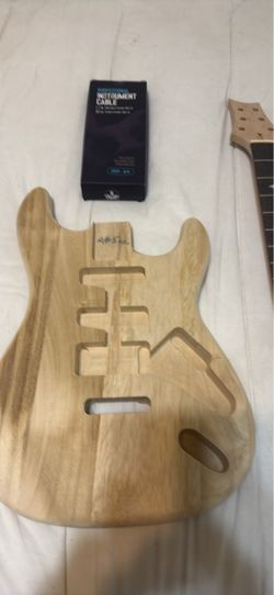 Unfinished Electric Guitar Body and Neck with Sonicake Instrument Cable and Bow