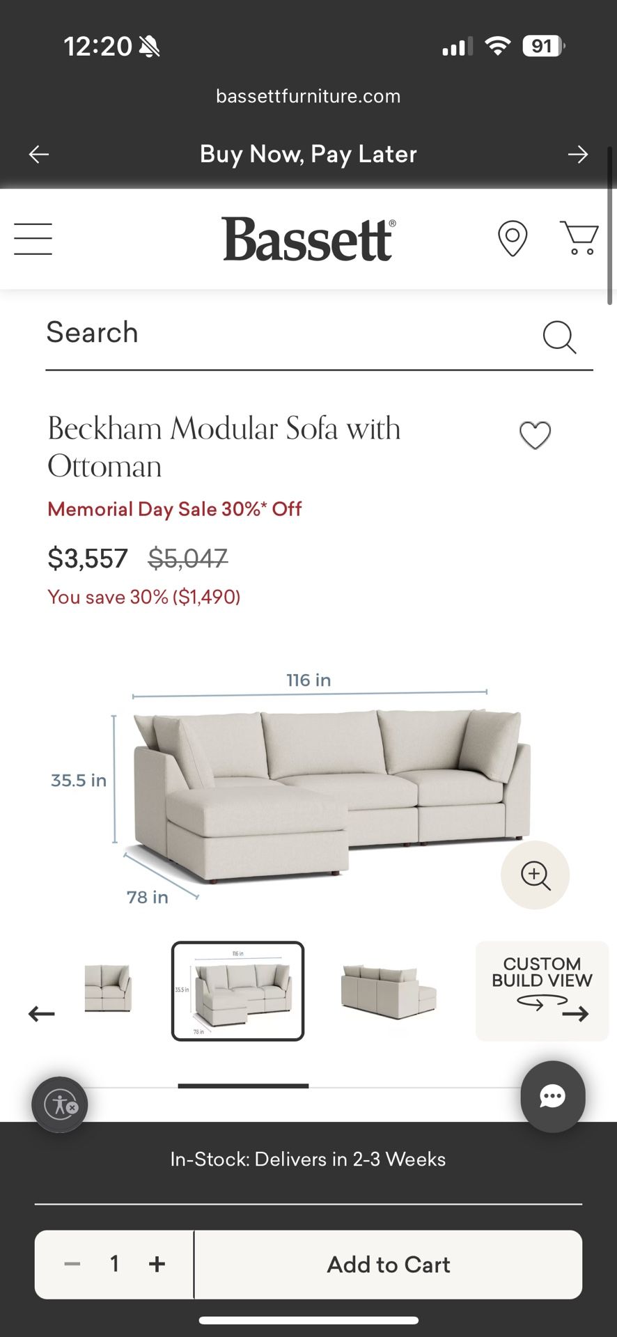 Bassett Beckham 4 Piece Sectional