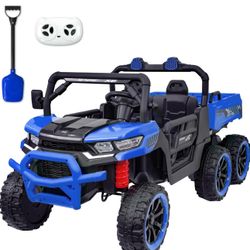 24V Ride On 2 Seater Dump Truck with Remote Control, 6x6 Electric UTV Car with Electric Dump Bed,