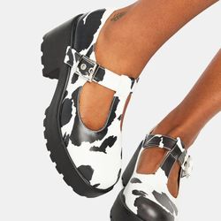 New Dolls Kill Nettie Cow Print Mary Jane’s 