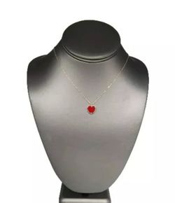 14k Yellow Gold Red Heart Pendant Necklace 18"