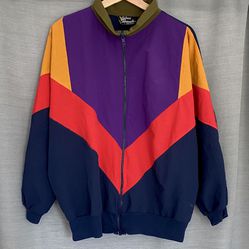 Vintage 80’s Silver Threads Geometric Colorblock Windbreaker Jacket