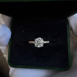 2 Carat Moissanite Solitaire Ring passes diamond tester with gold plated brass D Color VVS1 GRA ✅