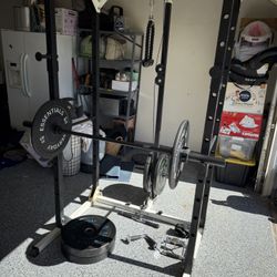 Squat Rack with Barbell and Weights  