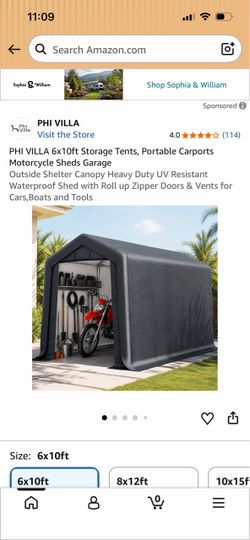 PHI VILLA 6x10ft Portable Storage Tent Carport