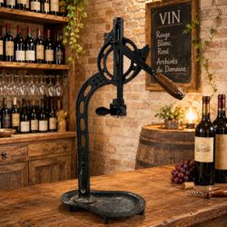 Antique 27” Cast Iron Wine Bottle Corking Machine Floor Corker c1920’s Bar Decor