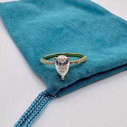 1.0 CT Pear Cut Moissanite Ring | 14K Gold Plated | Pavé Band | Size 6 | Certified