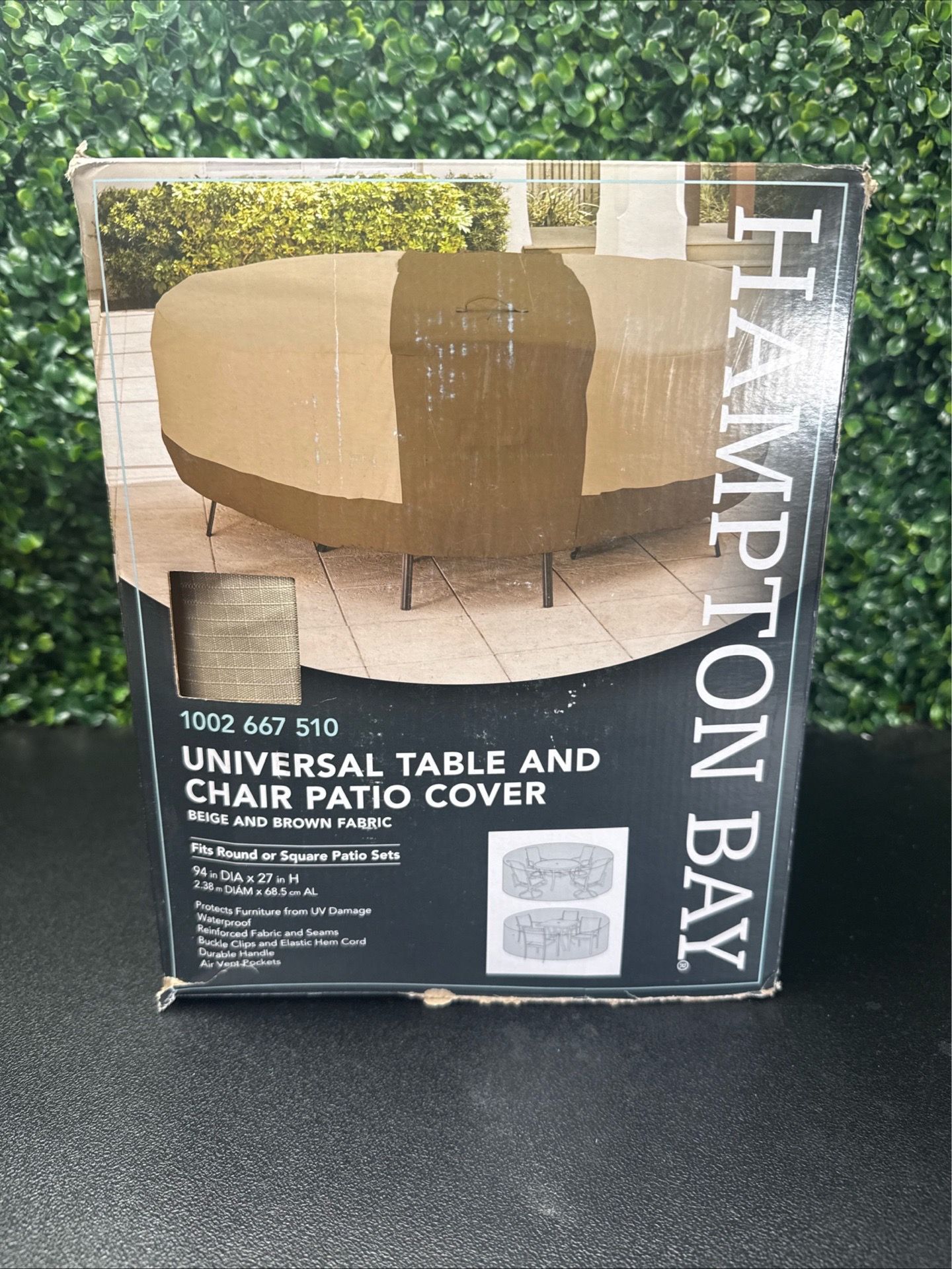 Hampton Bay Universal Table and Chair Patio Cover in beige and brown new