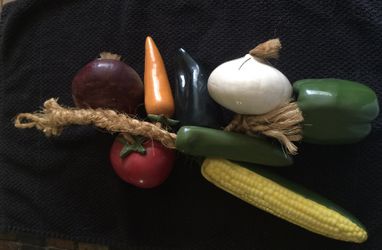 Vintage Macrame' and Life Size Ceramic Vegtables Kitchen Decor